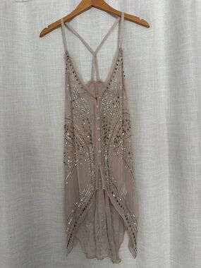 Kimchi Blue/Urban Outfitters Beaded Blush Taupe Spaghetti Strap Tunic/Dress